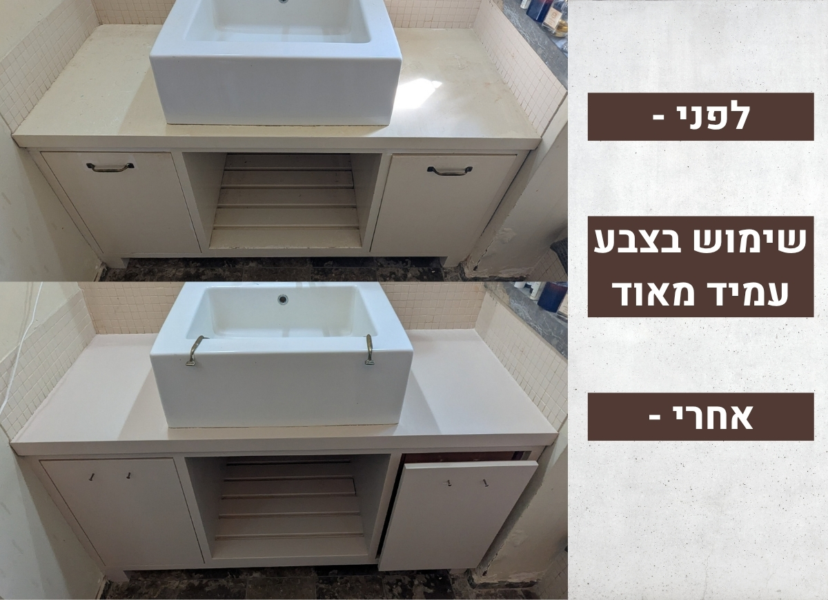 חידוש חדר אמבטיה — משטח, כיור וארונות